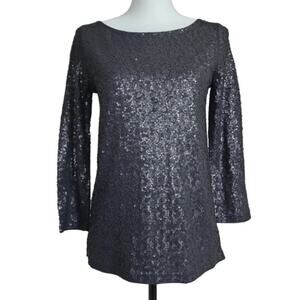 J. Crew Sequin Black Boat Neck Top Size‎ XS